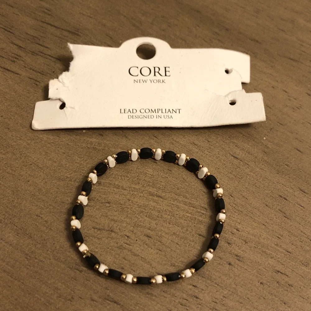 CORE Black and White Beaded Stretch Bracelet